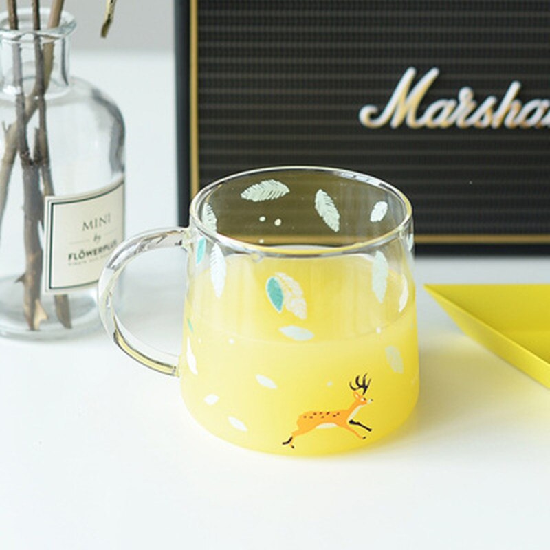 Koreanskt hushållsglas värmebeständigt par frukost mjölkkopp kaffekopp rund transparent tryckt tekopp glaskopp 7: A1