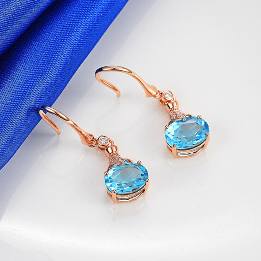 Aquamarijn edelstenen blue Oostenrijkse crystal dangle oorbellen voor vrouwen Rose goud zirkoon diamanten fijne sieraden mode