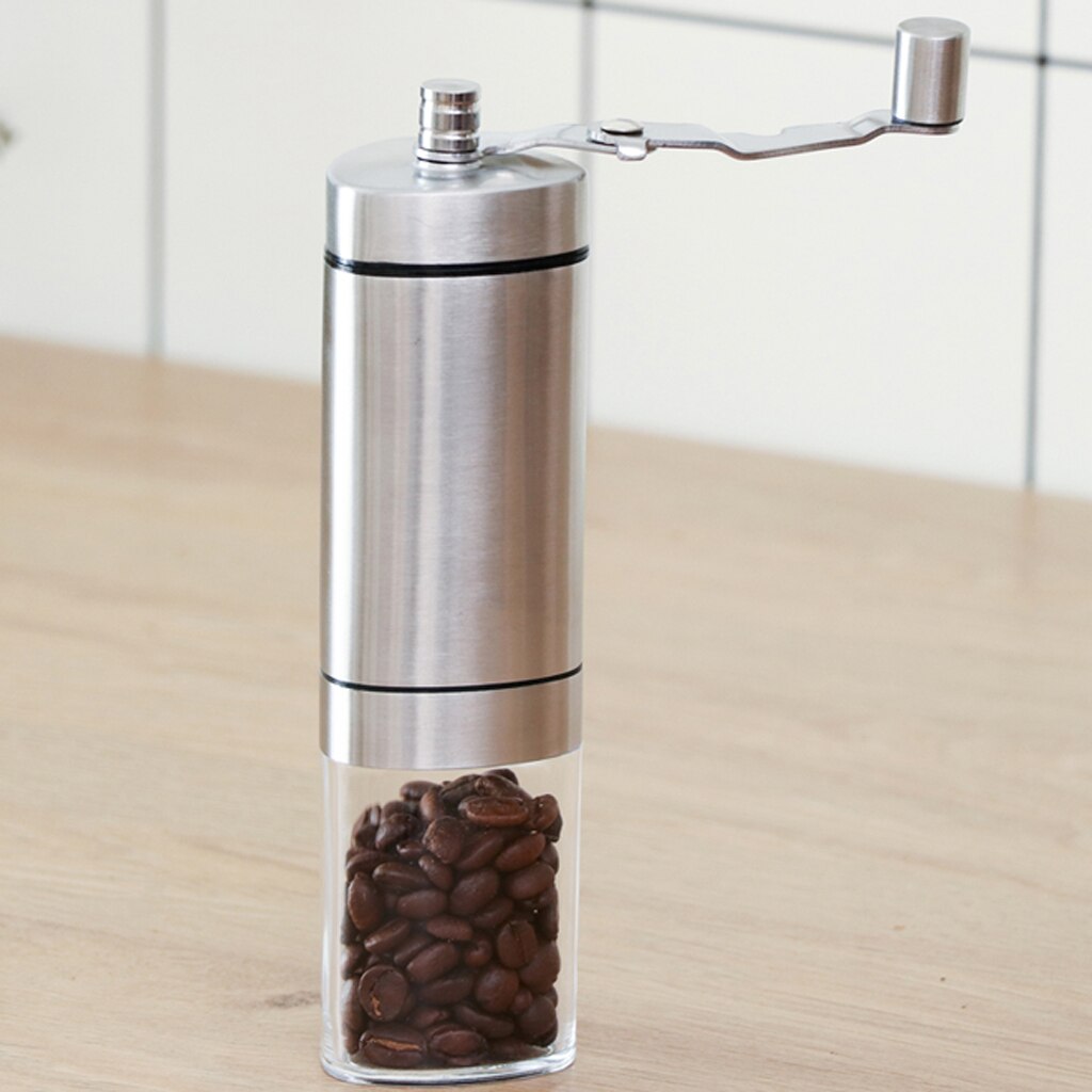 Manuel kaffekværn bærbart håndsving rustfrit stål kaffebønnefræsningsværktøj: Gennemsigtig bund