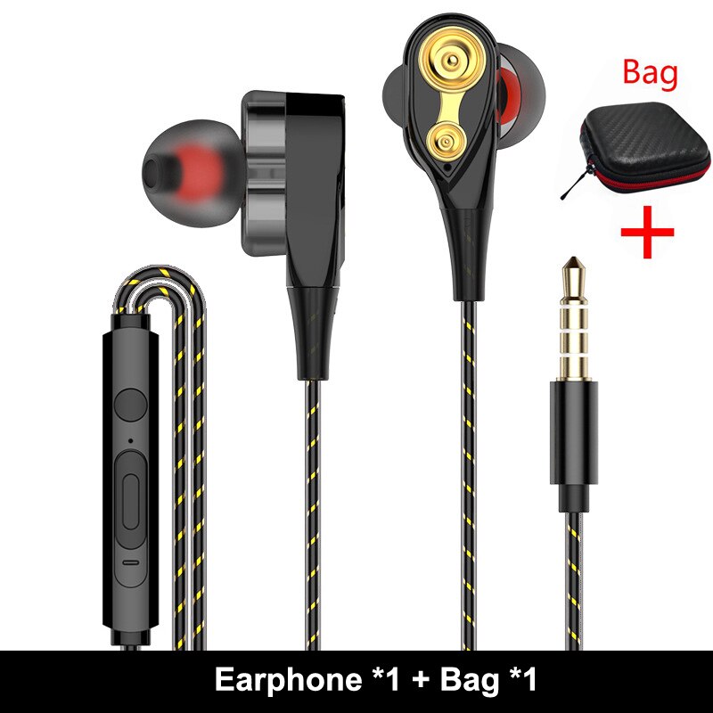 Ptm P22 Dubbele Unit Drive Oortelefoon Hoofdtelefoon Super Bass Subwoofer Sport Headset Voor Telefoon Samsung Iphone Xiaomi Auriculares MP3: Black With Bag