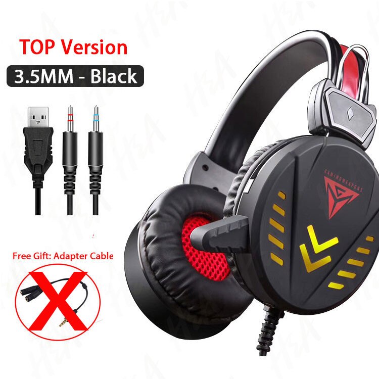 Gaming Headset - 50mm Drivers - LED Light - 3.5mm Jack - Volume Control - Mic - for PC, PS4, Xbox, Laptop: B