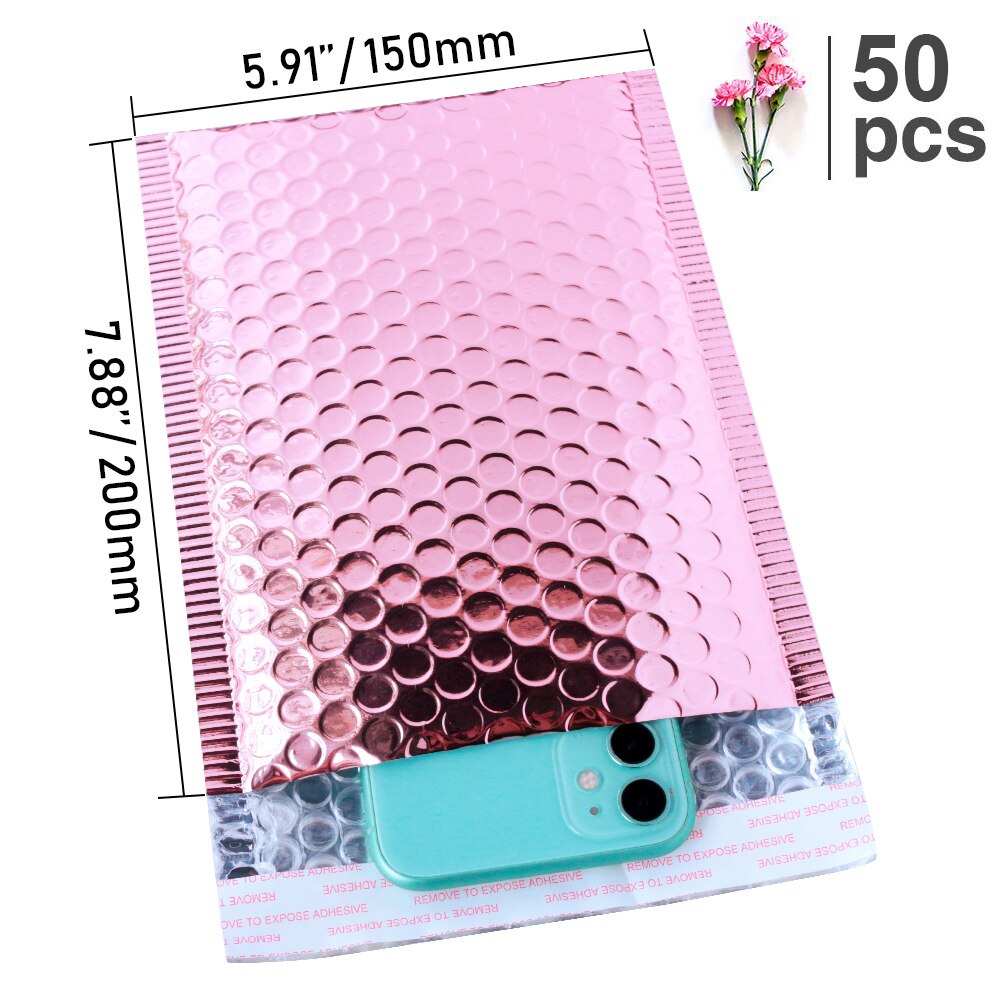 Speedy Mailers 50pcs Rose Gold Bubble Envelope Foam Foil Mailing Bag Bubble Mailer Envelopes for Packaging: 150x200mm-50 pieces