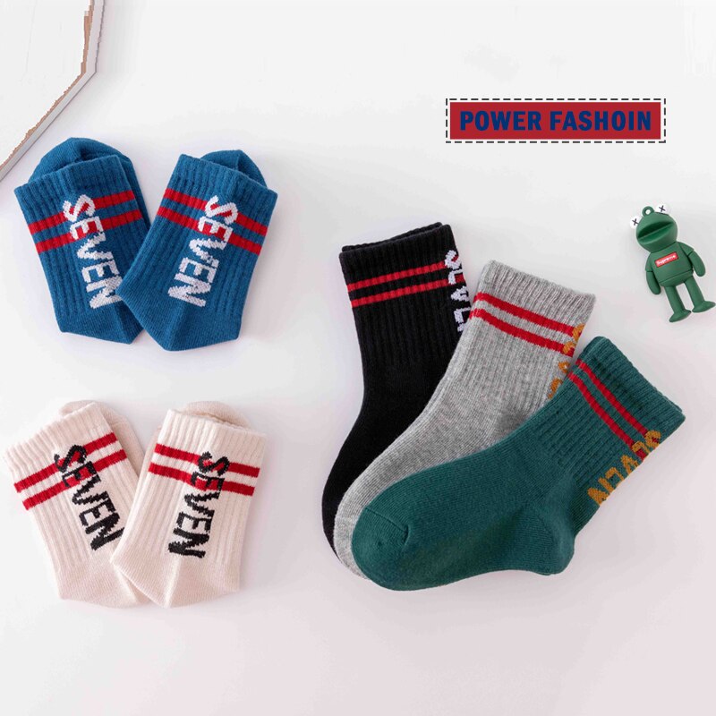 5 Paren/partij Kids Sokken Herfst Winter Baby Katoen Warme Dikke Sportsokken Mode Brief Kinderen Sokken Cool Jongens Sokken
