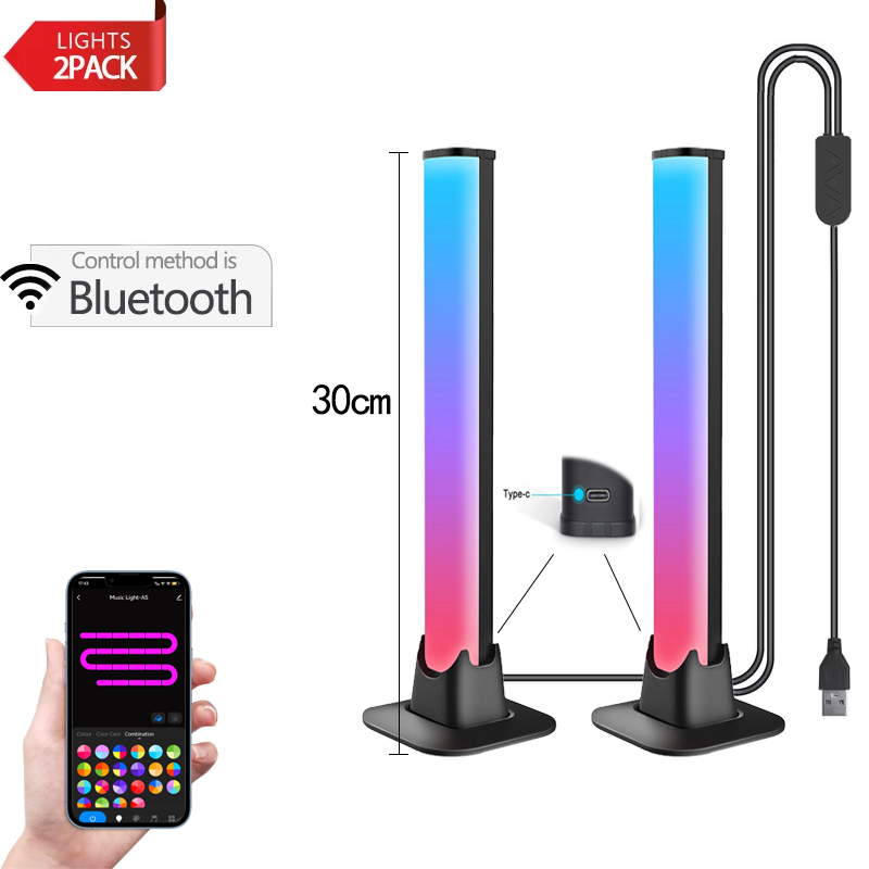 30/55cm RGB rétro-éclairage barre bureau atmosphère lumière LED musique rythme détection décoration lampe jeu chambre Festival veilleuse: Beige