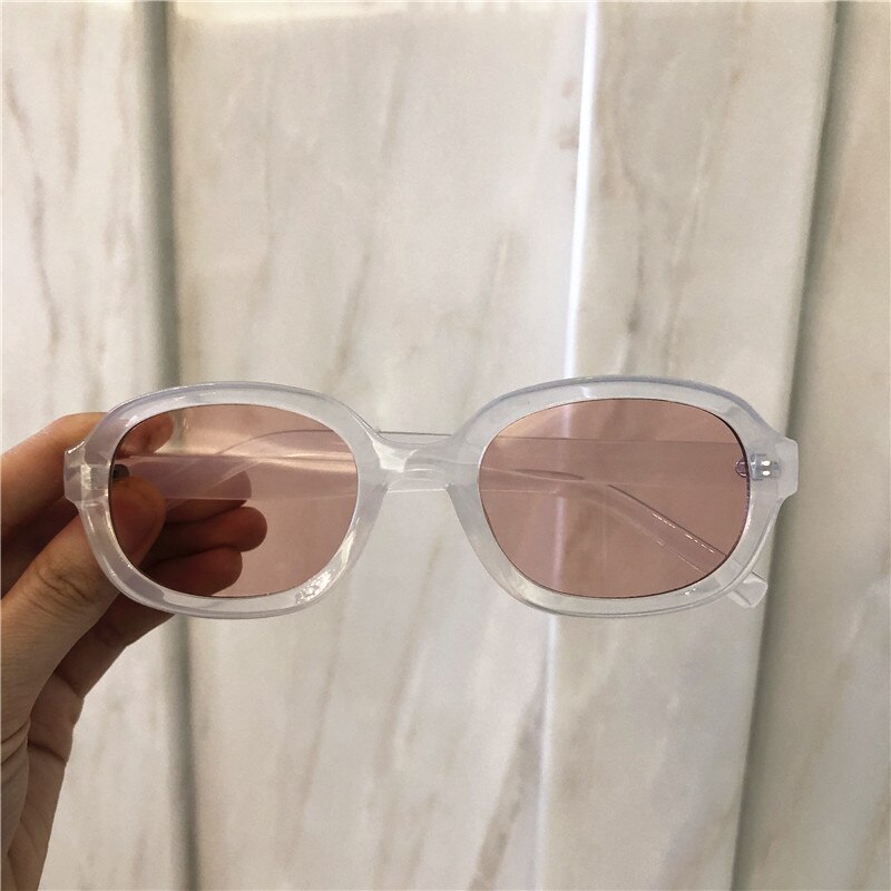 Vem sötnos trendiga 90s solglasögon dammärke retro oval båge solglasögon nyanser korea stil sunnies kvinnlig  s161: C3 klarrosa