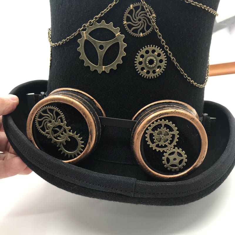 Takerlama vintage steampunk gear briller blomster sort top hat punk stil fedora hovedbeklædning gotisk lolita cosplay hat 17 cm