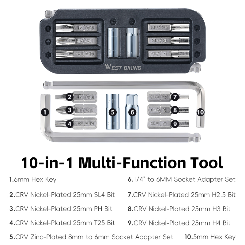 West Fietsen Fiets Reparatie Tools 10 IN 1 Multifunctionele MTB Racefiets Tool Kit Draagbare Inbussleutel Schroevendraaier Bit Gereedschap: Default Title