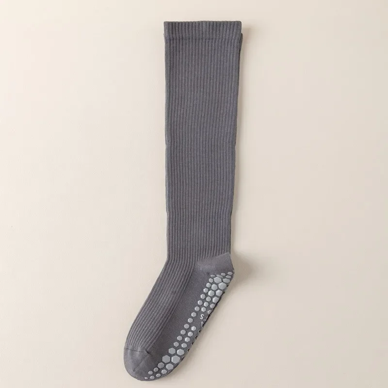 Color Blocked Yoga Calf Socks Anti Slip Pilates Socks Dance Fitness Sports Socks Long Tube Compression Stockings: army green