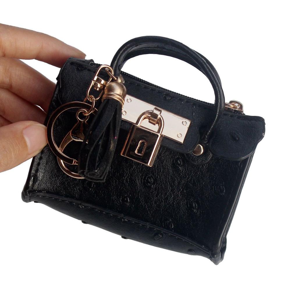 Mini sac à main Vintage avec porte-clés, petit sac à main avec fermeture éclair pour femmes, pièces de monnaie, voiture, sac à main , sac à main avec fermeture éclair: Black