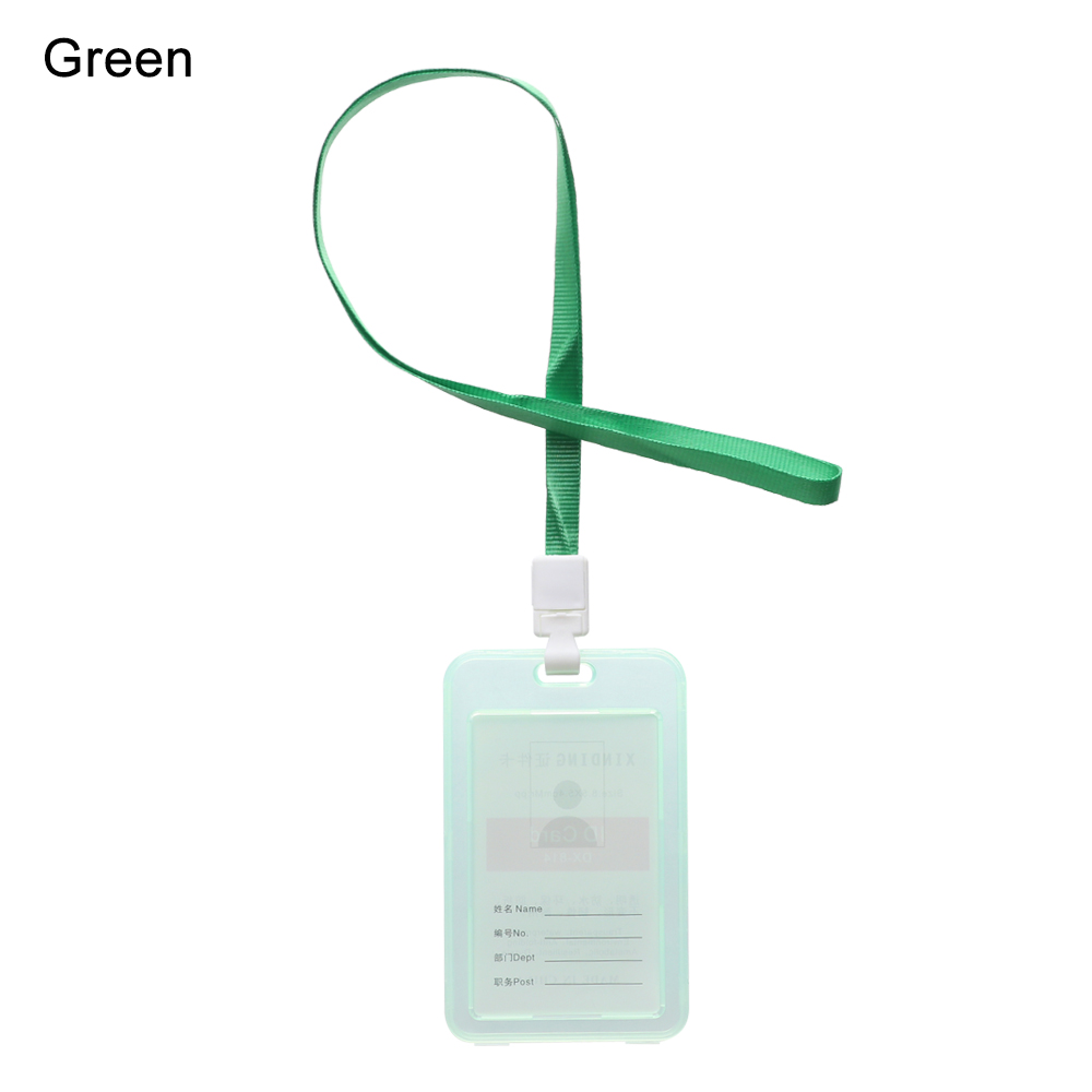 PU Leather Card Holder With Rope Lanyard double card sleeve ID Badge Case Clear Bank Credit Card Badge Holder Office Supplies: B-green