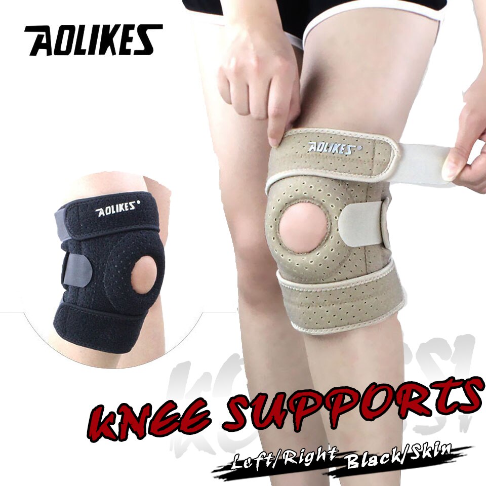 Aolikes 1 stk justerbar sportstrening elastisk knestøtteskinne knepute justerbar patella knebeskyttere hull knebeskyttelse