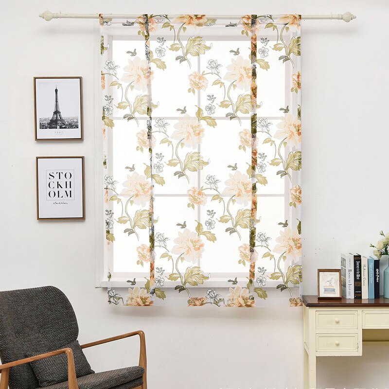 Curtains Short Floral Roman Kitchen Valance Curtains Purple Tulle Fabrics Sheer Panel Modern Curtains Flower Window @C