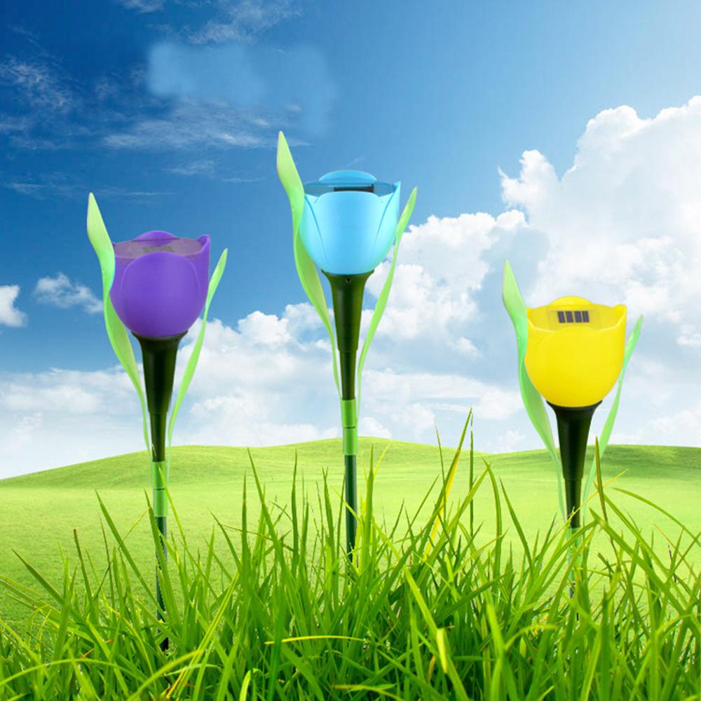 Lámpara Solar de tulipán para exteriores, luz multicolor impermeable para decoración de césped, camino de jardín, patio, 1 ud.