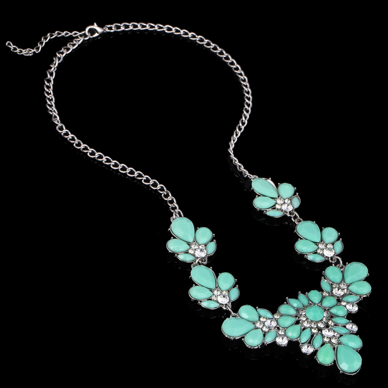 Crystal Kettingen Kleurrijke Crystal Gem Bloem Kraal Zilveren Hanger Statement Ketting Choker Kraag Ketting Voor Vrouwen: XL1119AA