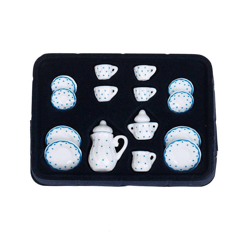 15Pcs 1/12 Doll house Miniature Blue Flower Patten Porcelain Coffee Tea Cups Ceramic Tableware Kitchen Accessories: A 2