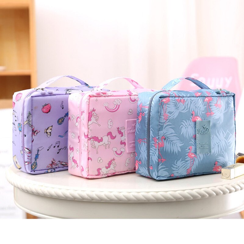 Multifunction Travel Cosmetic Bag Neceser Women Makeup Bags Floral Toiletry Organizer Waterproof Flamingo Storage Make up Cases