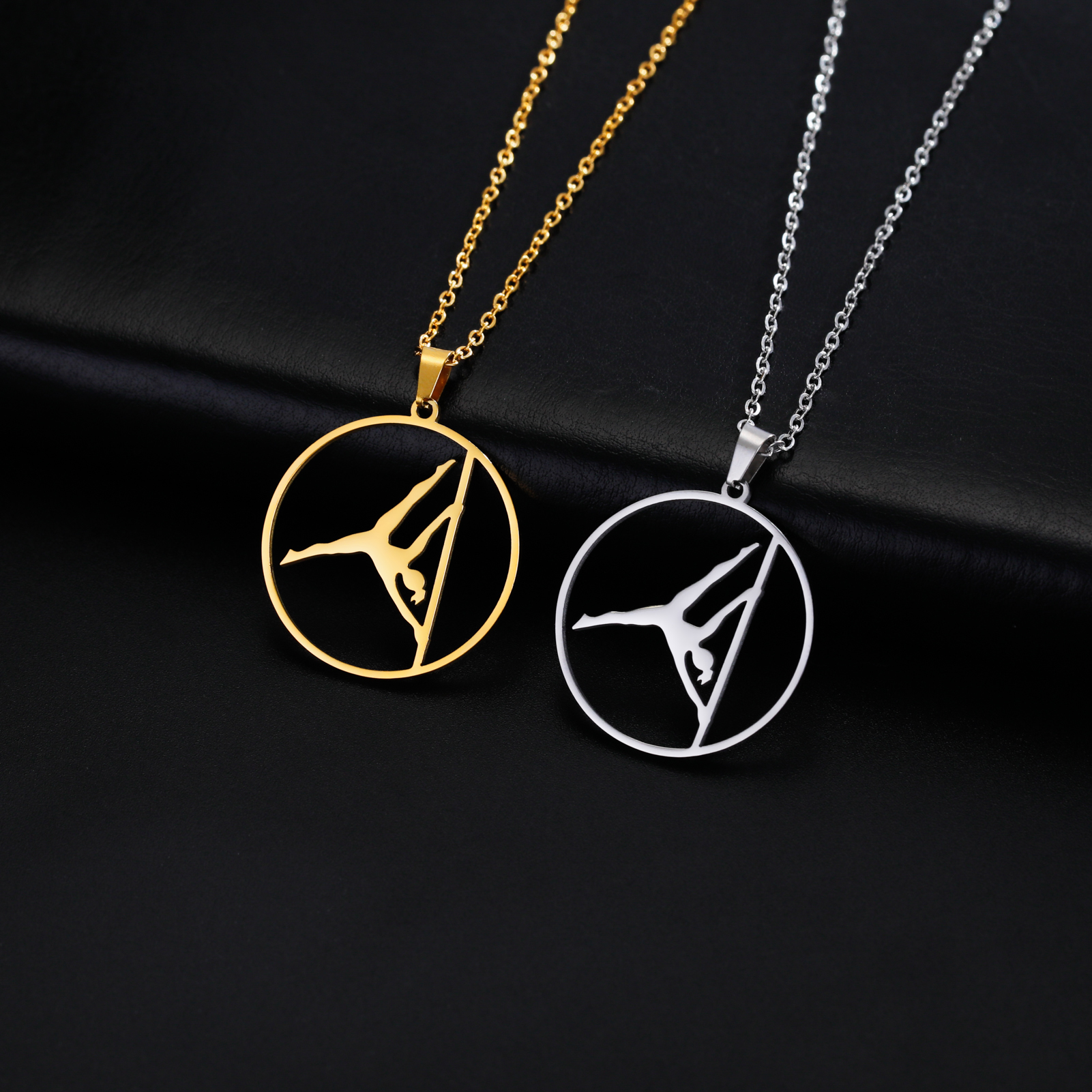 Trendy Gymnastics Taekwondo Sports Pendant Necklace Stainless Steel Hearts Round Shape Necklaces For Women Party Jewelry