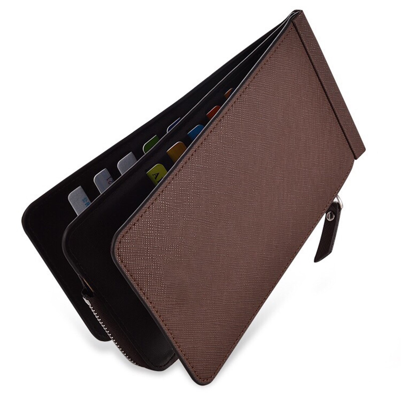 Double Zipper Multifunction Card Holder Portable ID Card Credit Card Holder Wallet Unisex-B5: Coffee color