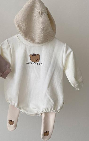 Newborn Baby Loose Long Sleeve Bodysuits Spring Autumn Toddler Boy And Girl O-neck Cartoon Cotton Jumpsuit: White / 24M