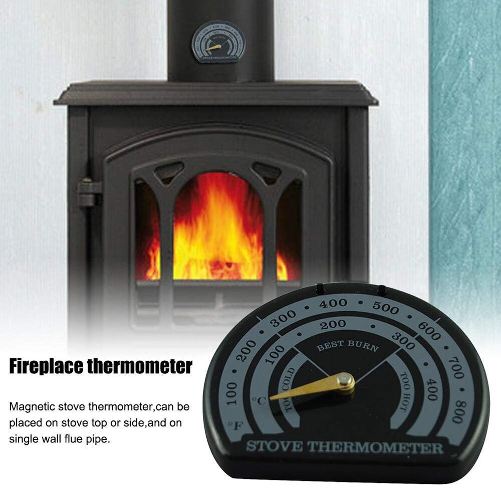 Horno para el hogar, herramienta de parrilla, termómetro magnético de madera para estufa, termómetro para la chimenea, medidor de ventilador, sonda con termómetro