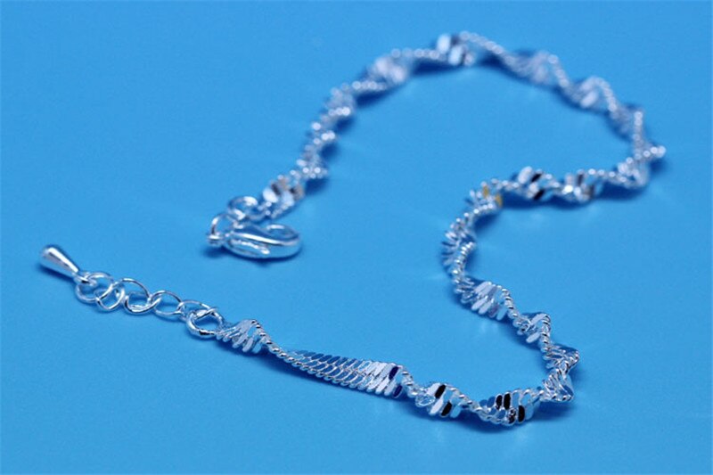 Vrouwelijke Zilver 925 Enkelbanden Sieraden Mode Wave Armbanden Voor Vrouwen Accessoires Zilver Vrouwelijke Enkelbandje Meisjes Verjaardag