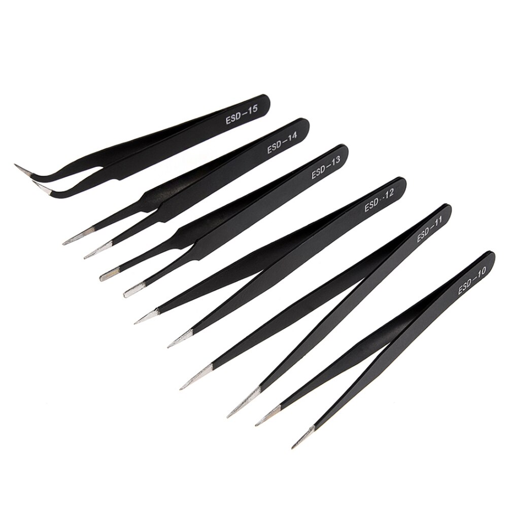6Pcs ESD Anti-Static Stainless Steel Tweezer Set Maintenance Repair Tool Kit Anti Static Model Making Tool Hand Tool Set