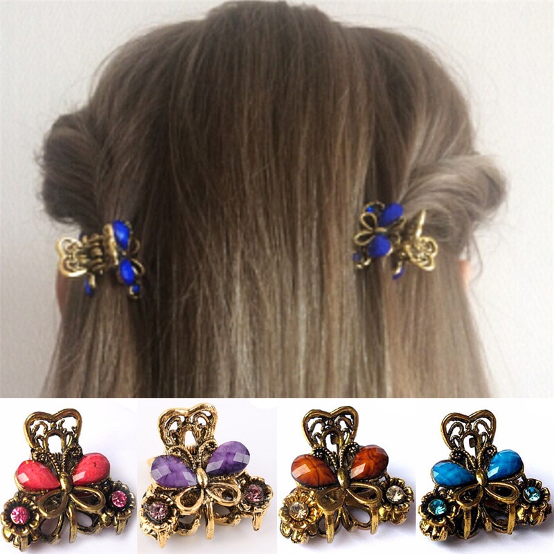 Adornos para el cabello con diamantes de imitación para mujer, accesorios para el pelo, pinza de Metal para el pelo, joyería, pinza para el pelo de cangrejo y mariposa