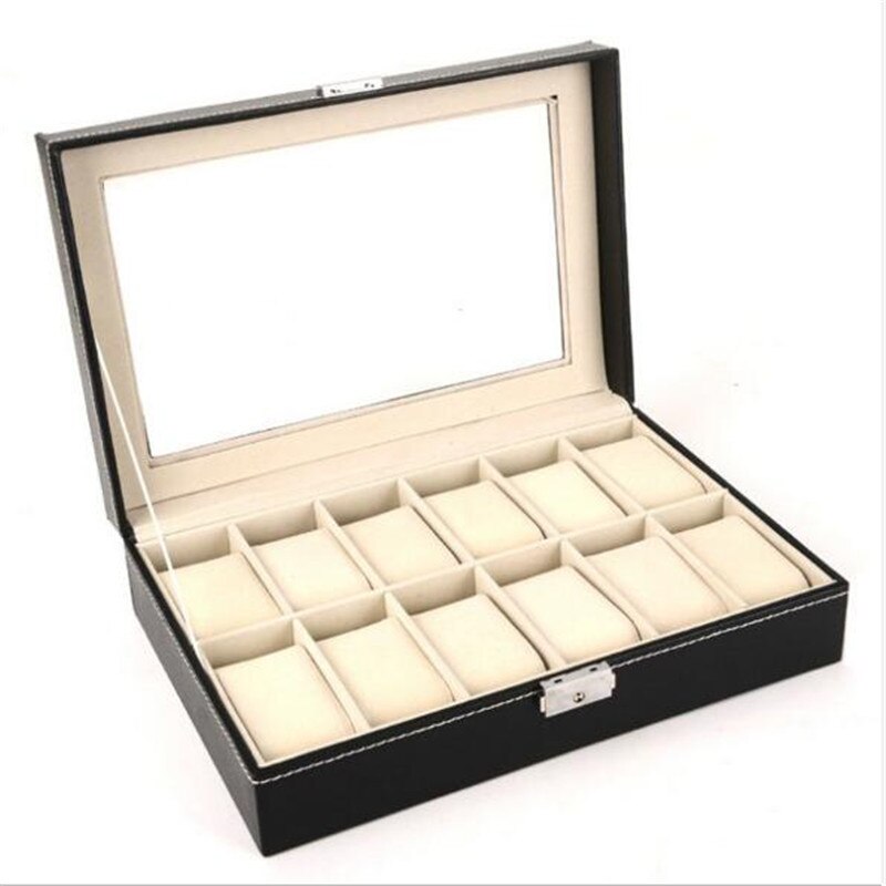 6/6 + 3/8 + 2 Grids Storage Horloge Doos 8/10/12 Grids Pu Lederen Horloge Houder Organizer Voor Quartz horloge Sieraden Dozen Display: 12 Grid