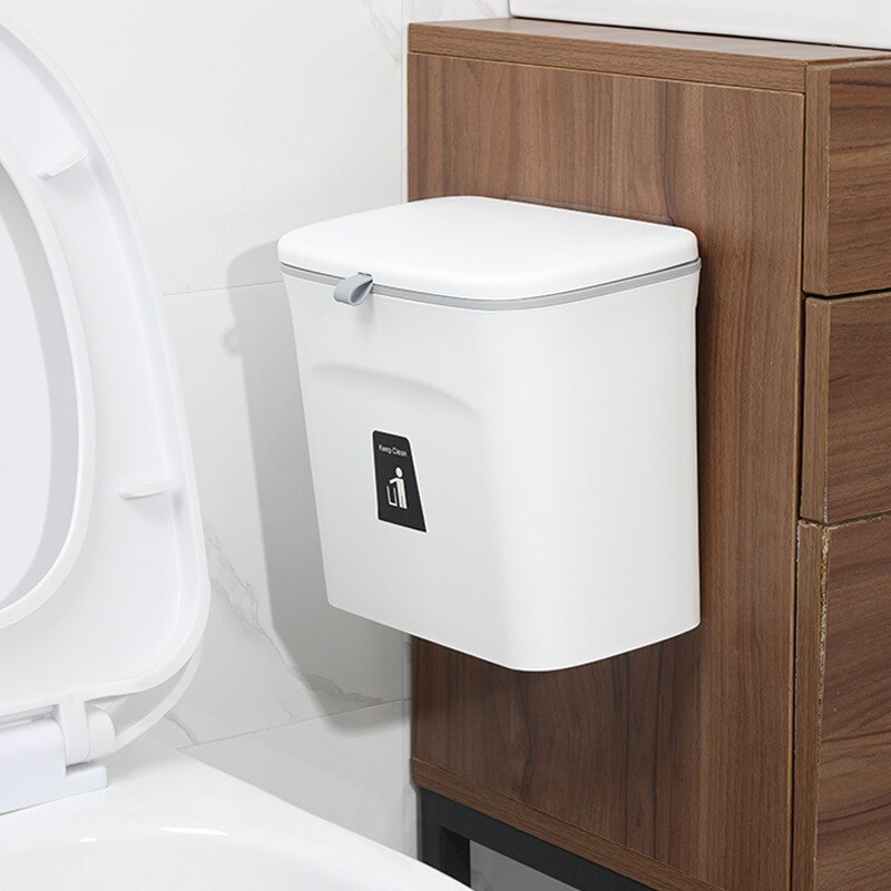 7/9L Hanging Trash Can For Kitchen Large Capacity Kitchen Recycling Garbage Basket Bathroom Wall Mounted Trash Bin With Lid