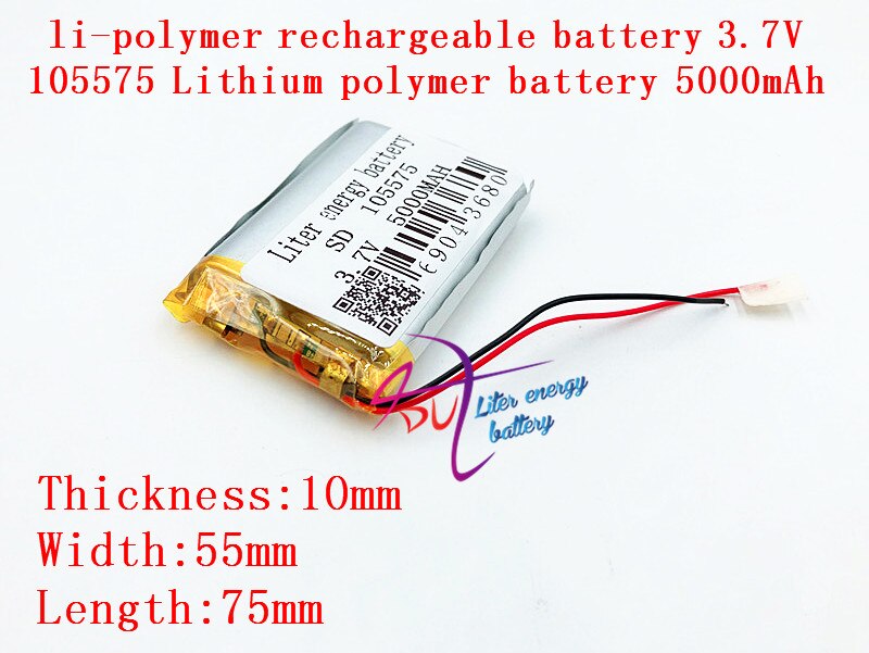 li-po Li-polymer MODEL 105575 5000mah 3.7V lithium polymer battery MP3 MP4 GPS The connector