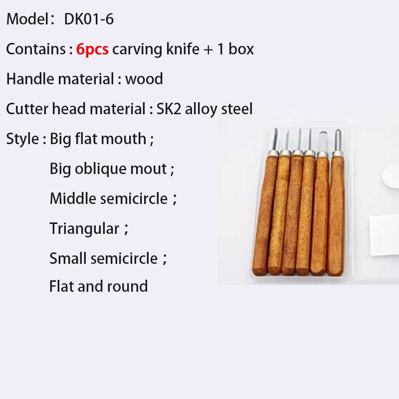 Handgemaakte Houtbewerking Gereedschap Houtsnijwerk Mes Kit Beitel Guts Diy Hand Graveren Platte Machete Hoek Cutter Set 14Cm 3-12 Stuks: 6 pcs