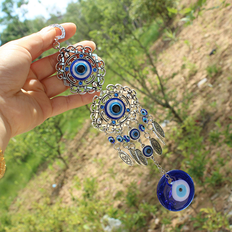 Tyrkisk blå onde øje hamsa hånd elefant amulet væghængende ornament heldig beskyttelse hængende rundt vand udsøgt