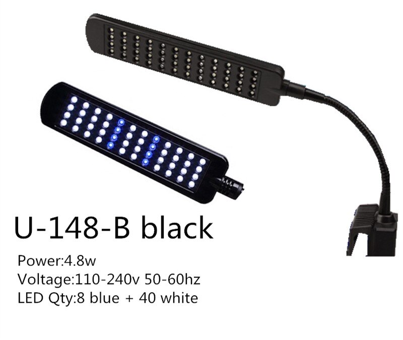Finether-luz de acuario LED, iluminación para plantas, superfino, 24 peceras brillantes, acuario, agua interior, jardín, plantas domésticas: U-148B Black