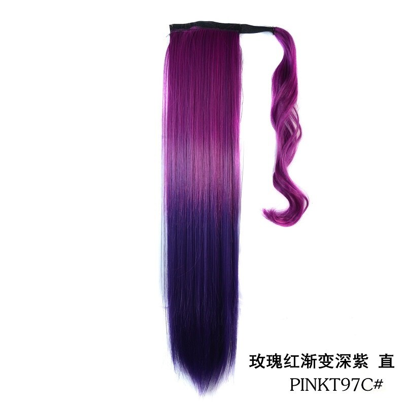 WIGSIN Synthetic Ponytails Wrap Around Clip In Hair Extension 22Inch Long Wavy Ponytail Ombre Red Pink Style Hairpiece for Women: PINKT97C