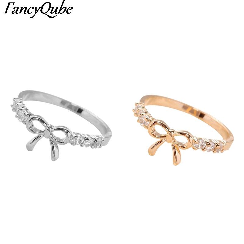 Neue Stil Koreanische Schmuck Einfache Kristall Bogen Ring Fliege Schöne Trendy Romantische Ringe Für Mädchen