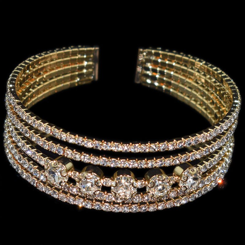 Crystal Parel Opening Armbanden Armbanden Voor Vrouwen Gold Verzilverd Stretching Armbanden Pulseras Mujer Sieraden: 8-Gold-5Row