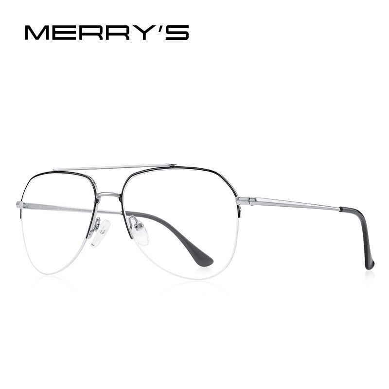 MERRYS-gafas clásicas de piloto para hombre y mujer, gafas graduadas para miopía, montura óptica S2690: C04 Silver Black