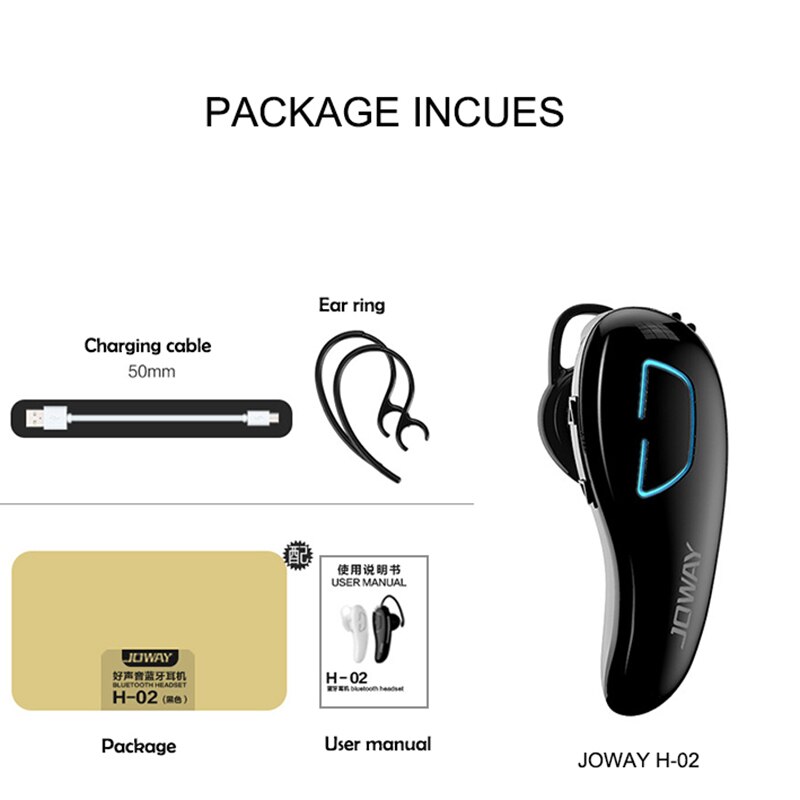 Joway  h02 draadloze handsfree bluetooth-headset met ruisonderdrukking, zakelijke bluetooth-oortelefoon, draadloos voor een mobiele telefoon