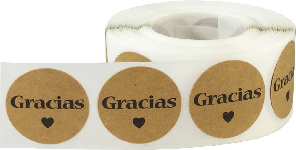 Thank You Stickers 500-Count Gracias Sticker Seal Label Kraft Paper Heart Sticker ,for Craft Project Favor Event Business: Gracias