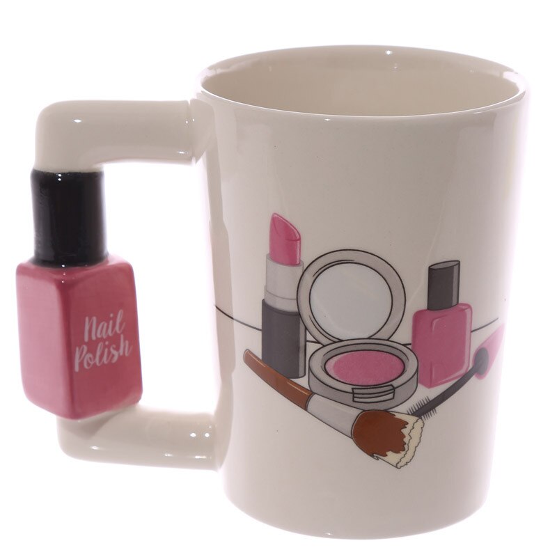 Couples Hand Painted Ceramic Mugs Girl Tools Beauty Kit Handle Tea Coffee Mug Hair Dryer Brush Handle Mug Tea Cup: Lipstick