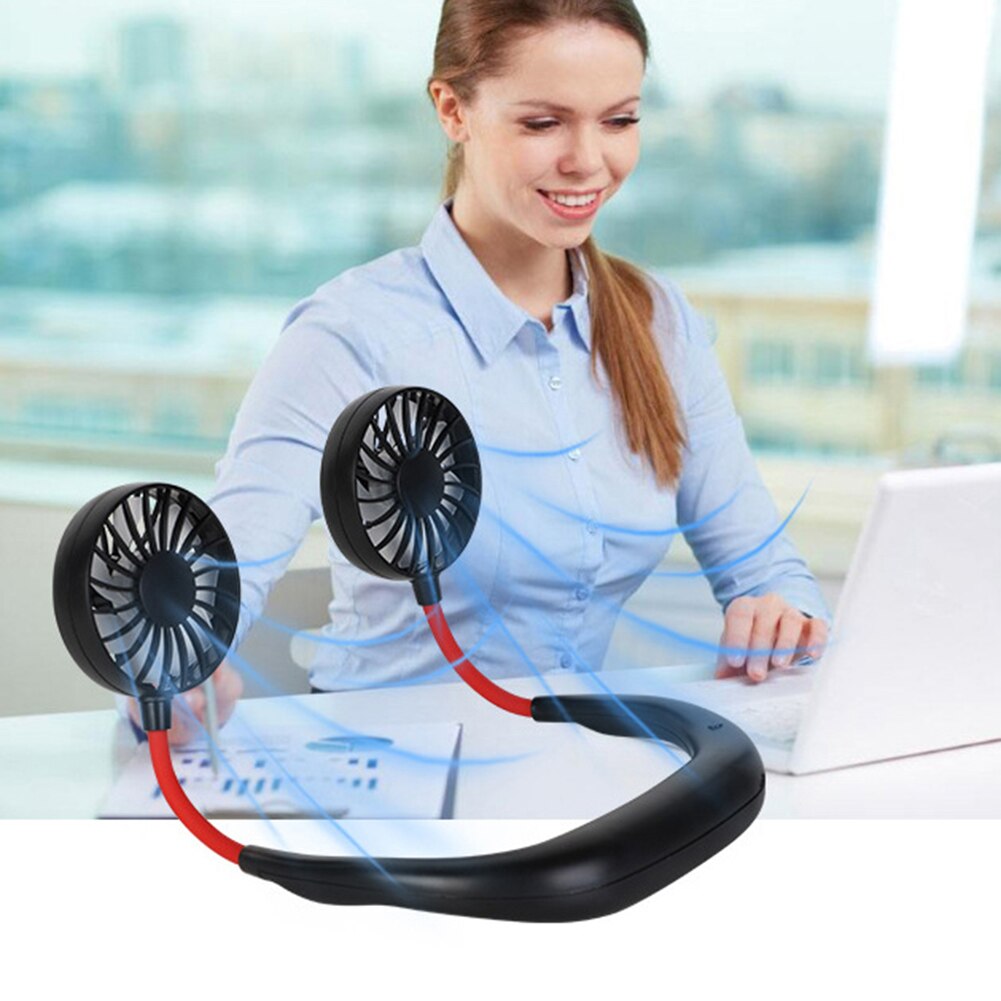Sportowy przenośny akumulator USB robić zawieszania na szyję podwójny mini wentylator z pałąkiem na kark