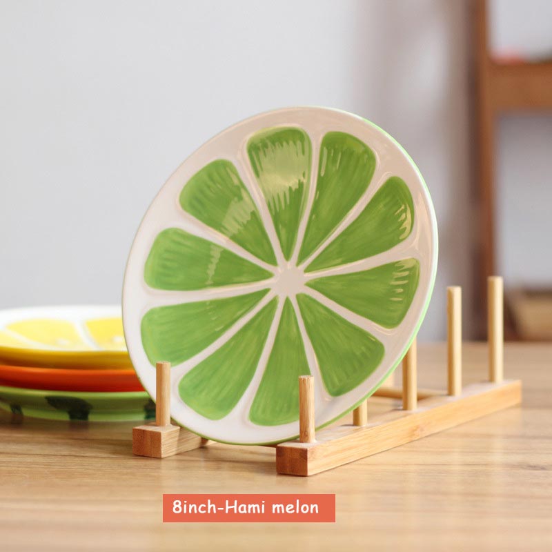 Plato plano de fruta con de naranja para comida, vajilla de ensalada pintada a mano, juego de vajilla de dibujos animados, plato de almuerzo para niños, 1 uds.: hami melon