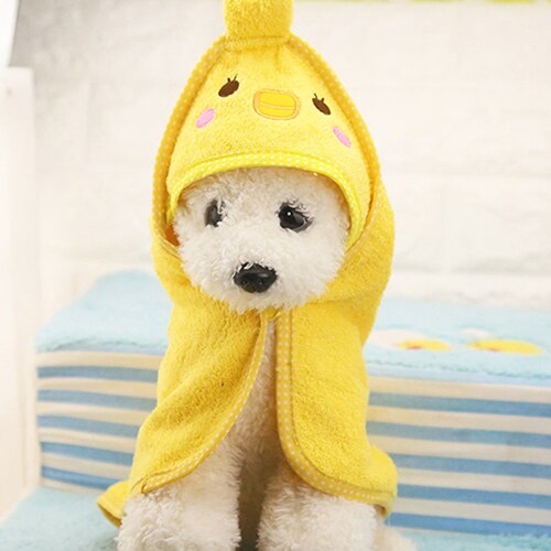 Albornoz con dibujos animados para perro, Toalla de baño para cachorro y gato, manta de secado para mascotas, toalla con capucha para perros pequeños, suministros de baño superabsorbentes para mascotas: YELLOW