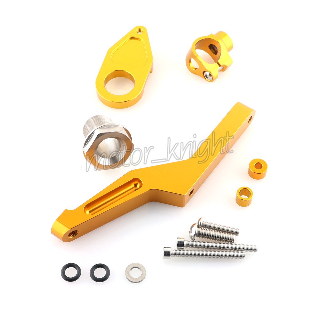 For Kawasaki ZX6R ZX-6R - CNC Aluminum Adjustable Motorcycle Steering Stabilizer Damper Mounting Bracket Support Kit: GOLD