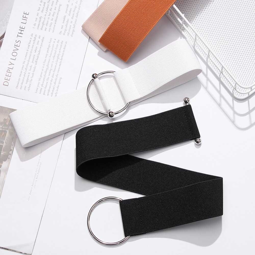 1PC Women Waist Belts Cotton Cloth Elastic Band Round Simple Buckle Decoration Dress Waist Chain for Coat Sweater