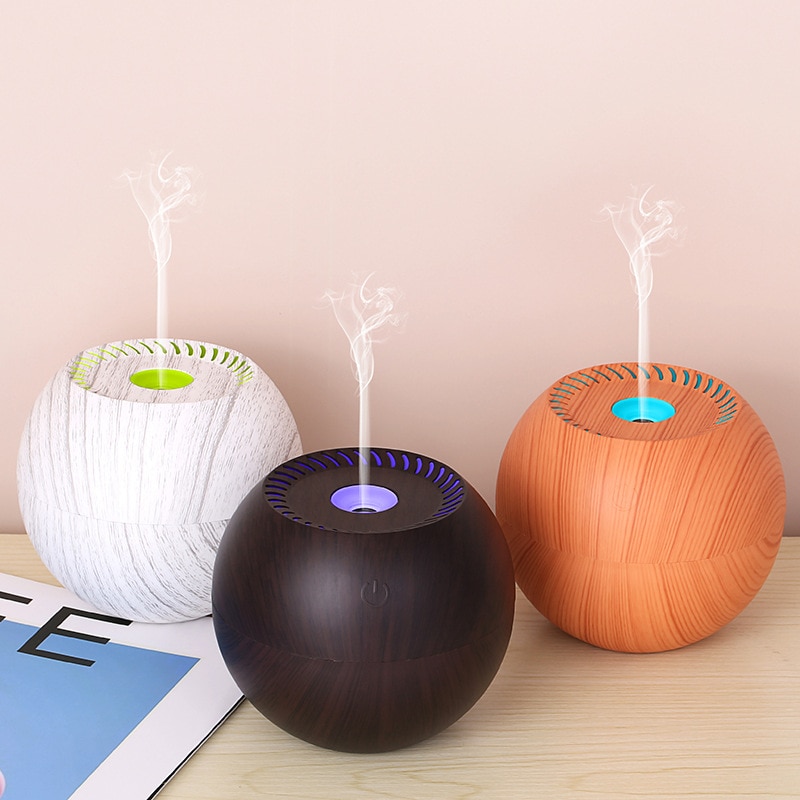 Electric Humidifier Essential Aroma Oil Diffuser Ultrasonic Wood Grain Air Humidifier Usb Mini Mist Maker Led Light Home