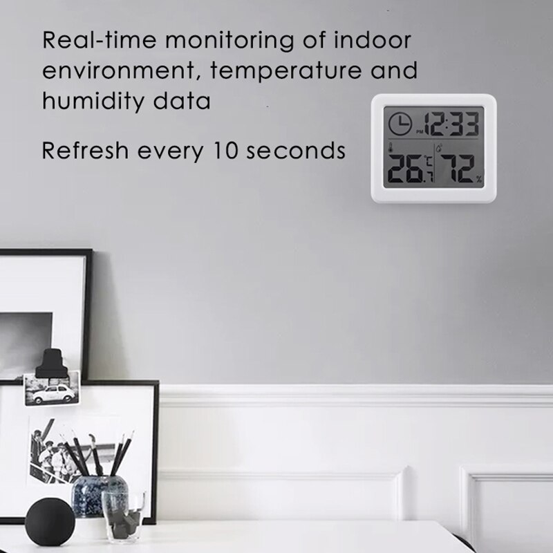 Electronic Desk Clock Ultra-thin Digital Temperature Humidity Table Clock Automatic Monitoring Large LCD Screen Multifunction/