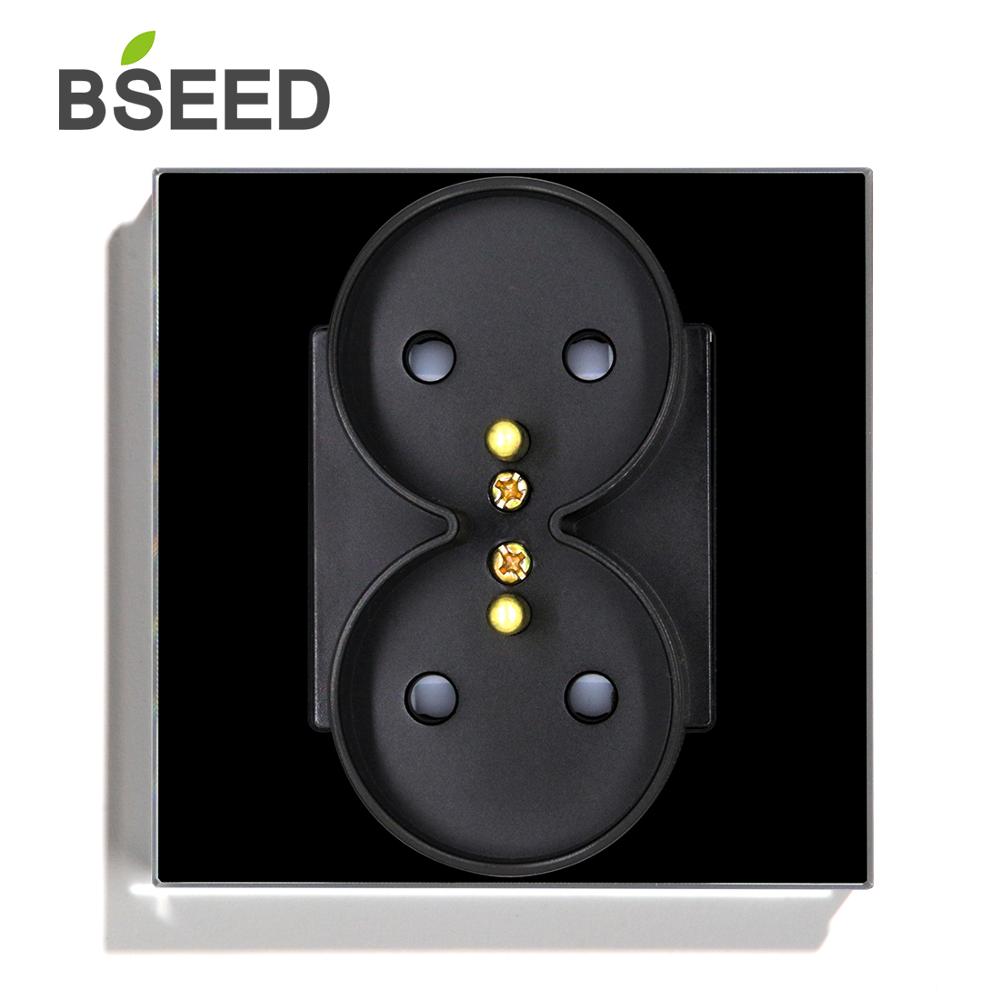 Bseed Dubbele Frankrijk Socket Franse Plug Stopcontact Frankrijk Dual Twin Stopcontact Wit Zwart Gehard Glas Panel