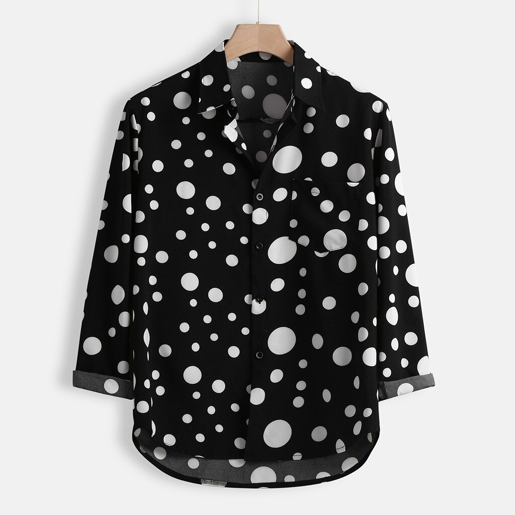 Men's Shirts Loose Casual Long-sleeved Polka Dot Printed Top Blouse Hawaiian Beach Shirt Mens Vacation Clothing Shirts