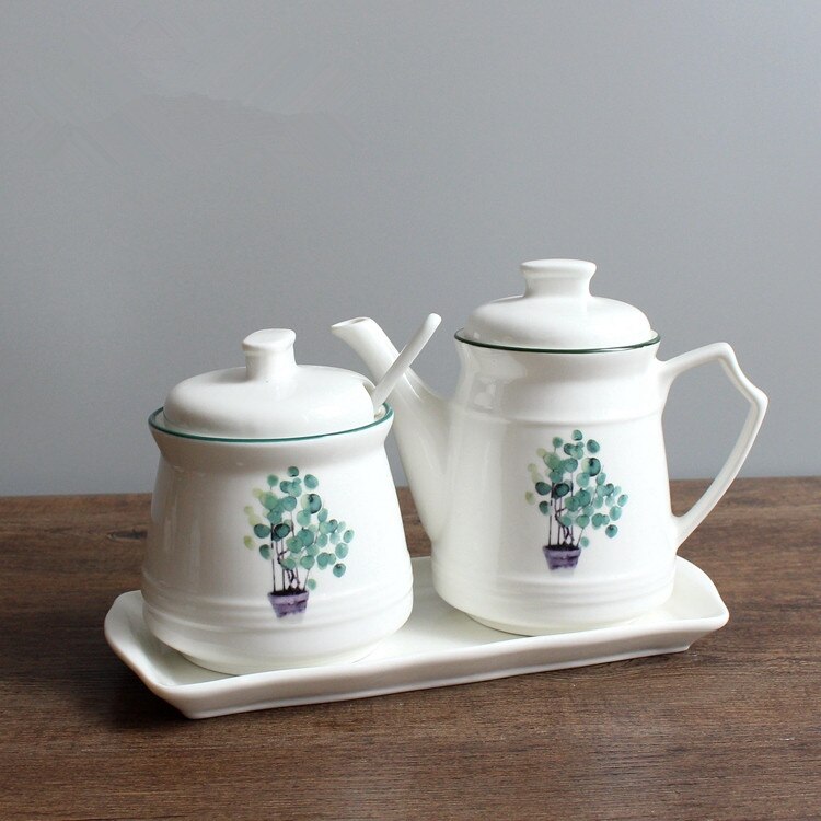 Ceramiczne pojemniki kuchenne przyprawy pudełko do przechowywania z olejkiem Pot ocet sos sojowy pojemnik do przechowywania
